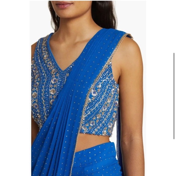 New Sani Zani Beaded Sequin Top Blouse for Saree Cobalt Blue Bollywood Sz XS - Picture 1 of 16